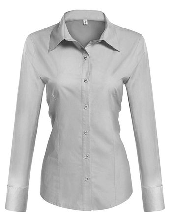 Hotouch Womens Slim Fit Cotton Flannel Tailored Shirt (Light Gray S): Amazon.ca: Clothing & Accessories