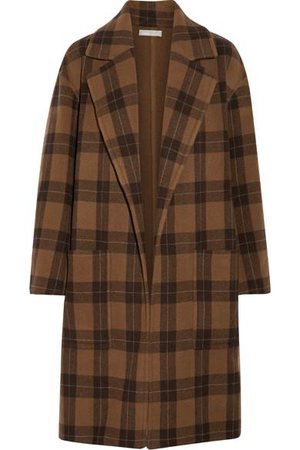 VINCE Checked Wool-blend Coat