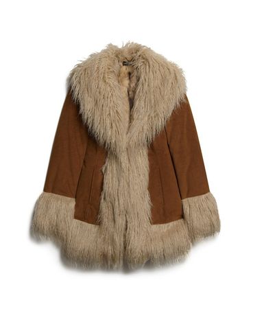 Womens - Faux Fur Lined Afghan Coat in Denim Co Tobacco Brown | Superdry UK
