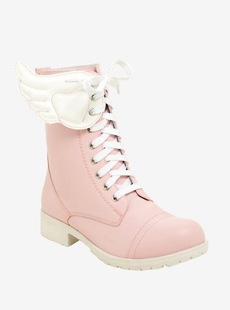 Pink & White Wing Combat Boots