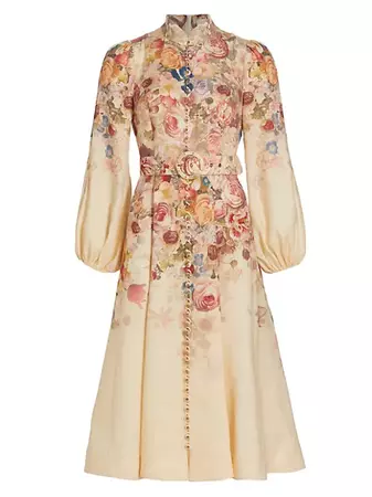 Zimmermann Belted Floral Linen Midi-Dress | Saks Fifth Avenue