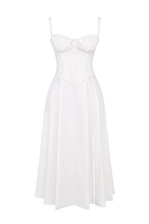 Clothing : Midi Dresses : 'Carmen' White Bustier Sundress