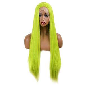 COLODO Neon Green Silk Straight Lace Front Wigs Natural Looking Green