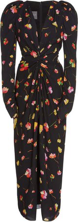 Floral Ruched Georgette Midi Dress