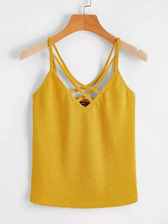 yellow Strappy Neck Waffle Knit Cami Top | SHEIN USA