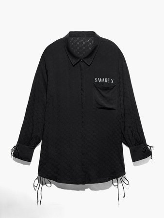 Woven Voile Monogram Sleep Long-Sleeve Shirt in Black | SAVAGE X FENTY