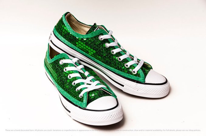 Kelly Green Sequin Converse® Low Top Sneakers | Etsy