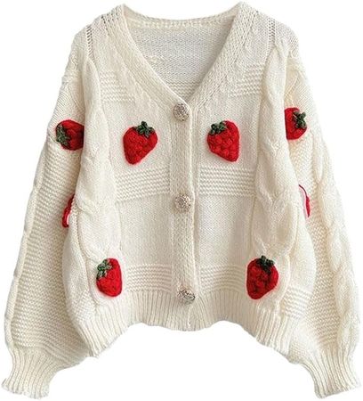 Amazon.com: Womens Kawaii Strawberry Knit Cropped Sweater Cute Cardigan Aesthetic for Teen Girls Floral Y2k Korean School Uniform Jacket : Clothing, Shoes & Jewelry