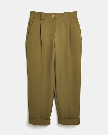Khaki pleated tapered trousers | River Island