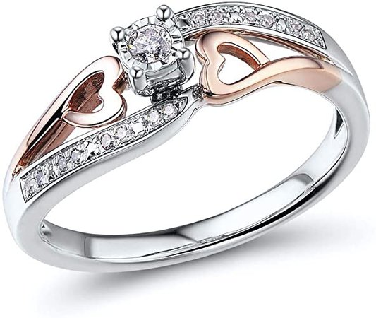 Amazon.com: Diamond Promise Ring in 10k Rose Gold and Sterling Silver 1/10 cttw - Ring Size 5: Jewelry