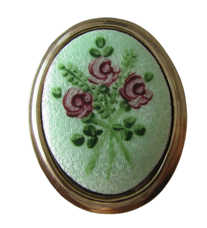 Vintage gold tone painted flowers cameo brooch