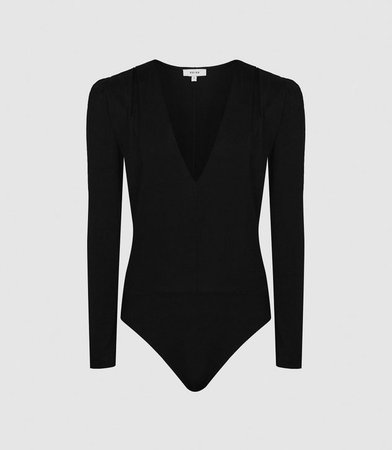Valeria Black Long Sleeved Plunge Bodysuit – REISS