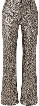 Twinkling Stars At Night Sequined Mesh Wide-leg Pants - Gold