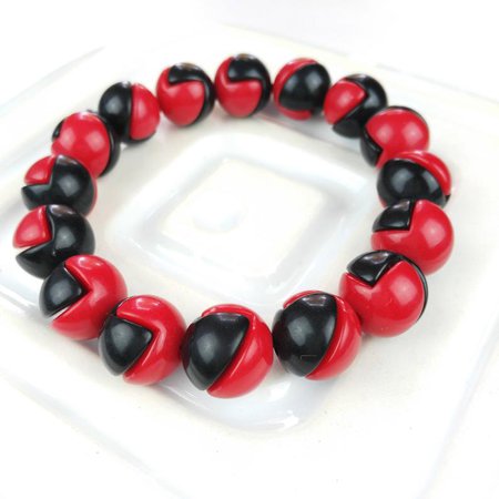 Vintage Red and Black Plastic Elasticated Bracelet Two Tone | Etsy