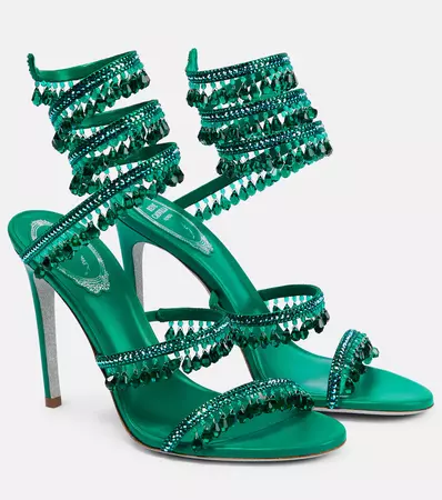 Chandelier Embellished Satin Sandals in Green - Rene Caovilla | Mytheresa