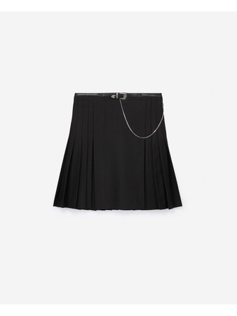 Leather Belt Pleated Wool Skirt | Endource