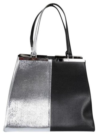 Fendi Black+silver 3jours Colorblock Metallic Leather Handbag Purse Tote - Tradesy