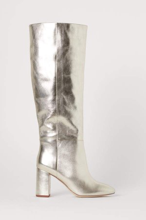 Shimmering Leather Boots - Gold