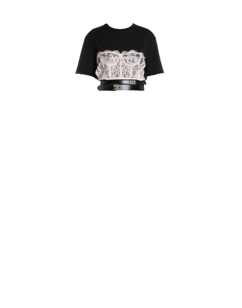 Alexander McQueen | Lace Corset T-shirt in White - Tucked plus Thin Double Belt in Black (Dei5 edit)