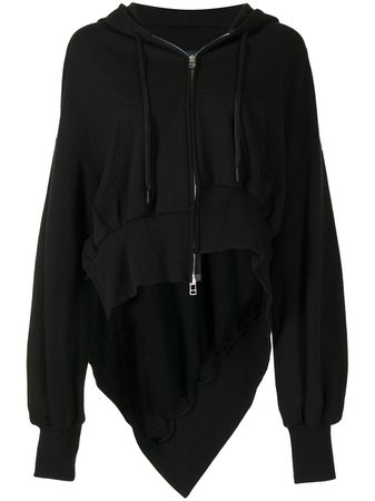 Yohji Yamamoto asymmetric zip-up hoodie black FTJ54006 - Farfetch