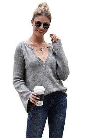 SALENT Women's V Neck Loose Cable Knit Pullover Sweaters (S, White) at Amazon Women’s Clothing store