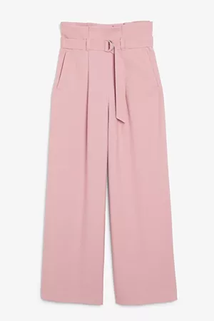 High waist paperbag trousers - Pink - Trousers - Monki DK