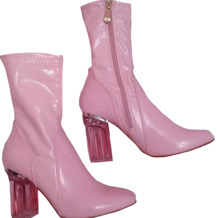 pink boots with clear heel