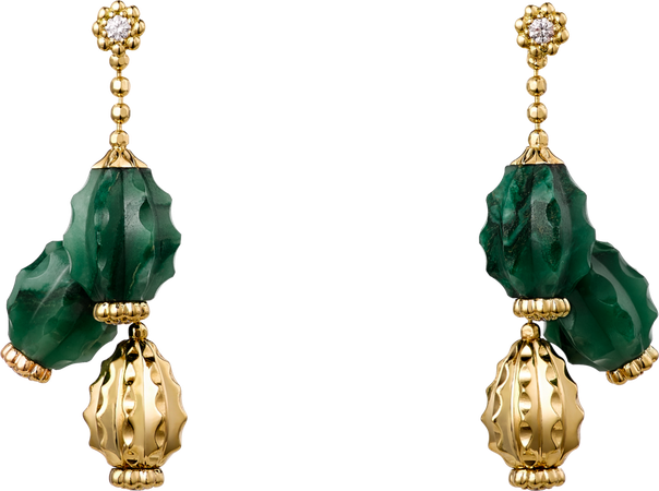 CRN8515136 - Cactus de Cartier earrings - Yellow gold, aventurine, diamonds - Cartier