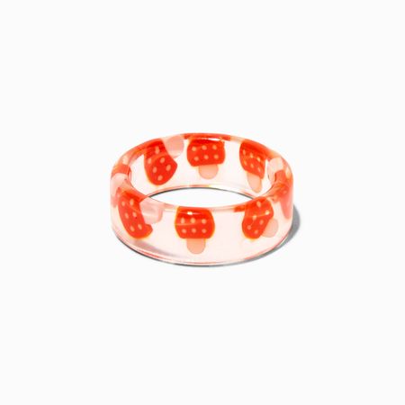 Clear Red Mushroom Print Resin Ring | Claire's
