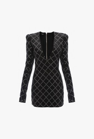 Short Black And Silver Embroidered Dress for Women - Balmain.com