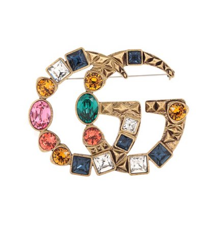 gucci double G crystal brooch
