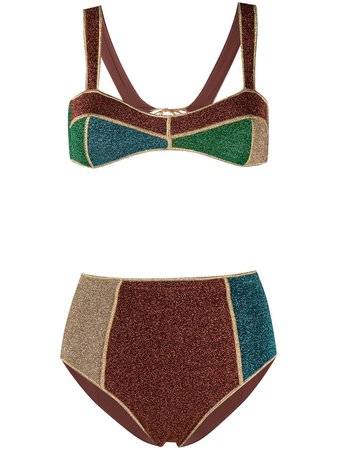 Shop brown & blue Oséree colour-block fitted bikini with Express Delivery - Farfetch