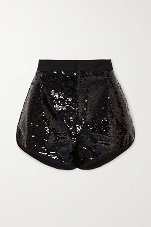 Black Cotton-blend twill-trimmed sequined tulle shorts | Dundas | NET-A-PORTER
