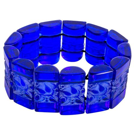 1928 René Lalique Cobalt Blue Glass Cerisier Bracelet