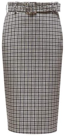 Rice Belted Checked Pencil Skirt - Womens - Black White