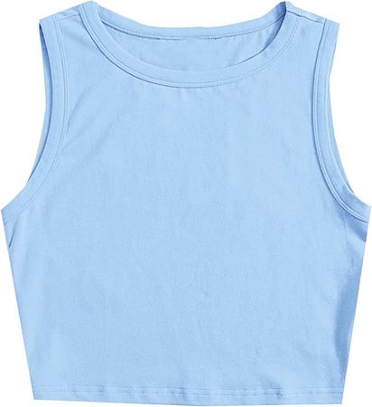 SheIn Women's Sleeveless Round Neck Basic Racerback Camisole Knit Crop Tank Tops Large Light Blue at Amazon Women’s Clothing store