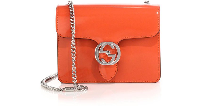 Women's Orange Interlocking Polished-Leather Shoulder Bag GUCCI