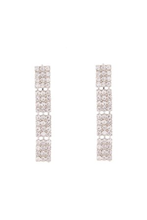 Silver Rectangle Diamante Earrings - Quiz Clothing