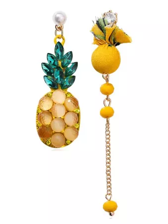 [LIMITED OFFER] 2019 Asymmetry Pineapple Pattern Rhinestone Earrings In YELLOW | DressLily.com