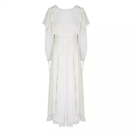 1970s Gina Fratini Cream Silk and Lace Wedding Dress For Sale at 1stDibs