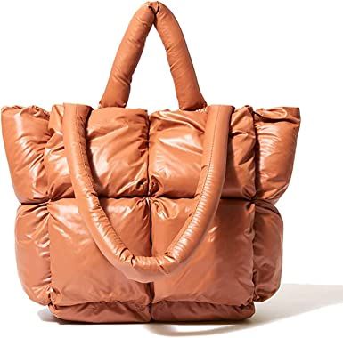 Large Quilted Padded Puffer Tote | Brown