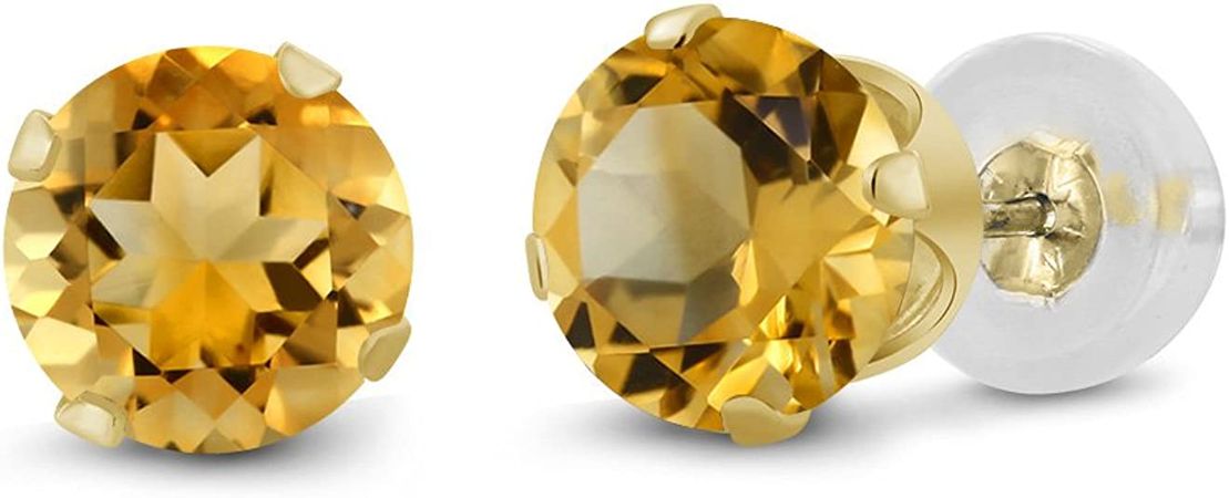 Amazon.com: Gem Stone King 14K Yellow Gold Yellow Citrine Stud Earrings For Women (0.52 Ct Round Gemstone Birthstone 4MM): Clothing, Shoes & Jewelry