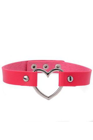 Atomic Rose Red Heart Leather Choker