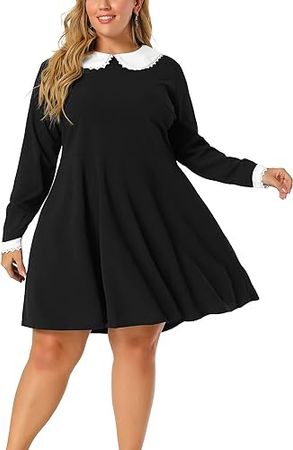 Agnes Orinda Plus Size Dresses for Women Long Sleeve Doll Collars Peter Pan Collar A-line Flare Midi Dress at Amazon Women’s Clothing store