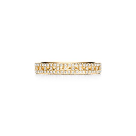 Tiffany T True narrow ring in 18k gold with pavé diamonds, 3.5 mm wide. | Tiffany & Co.