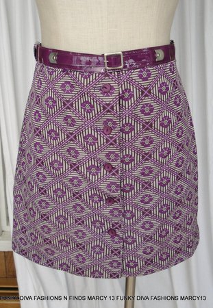 Cute Vintage 60s 70s Purple Patterned Poly Mini Skirt W Vinyl | Etsy