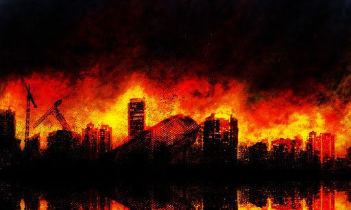 Destroyed City On Fire Background
