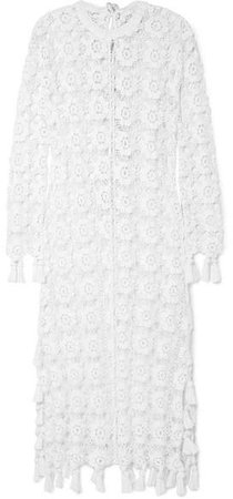 Fringed Crocheted Cotton-blend Maxi Dress - Ivory