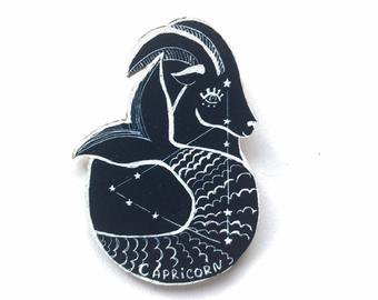 Capricorn Zodiac Wooden Pin Brooch Constellation Pin Zodiac | Etsy