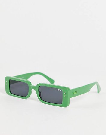 Bershka - Rechthoekige zonnebril in groen | ASOS